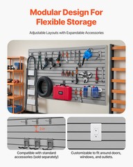 8 x 4 ft Slat Wall Paneling PVC Grey Garage Slatwall with Modular Design