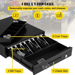 VEVOR Cash Drawer 13″ Cash Register POS System 3 Unlocking Ways RJ11/RJ12 Square