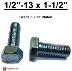 1/2-13 x 1-1/2″ (FT) Hex Bolt Zinc Plated Grade 5 Cap Screw Coarse Thread