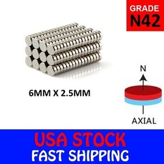 6mm x 2.5mm N42 Rare Earth Neodymium Craft Fridge Disc Magnet