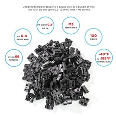 Recoil ZTM25-K100 100Pcs Modular Cable Zip Tie Mounts, Dual Slots, Size 1” X 1”