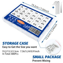 880pcs Metric Screws Assortment kit, Hex Socket Head Cap, Bolts Nuts Washers