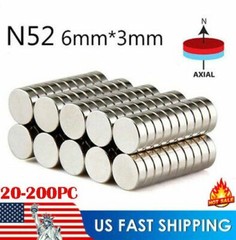 20/50/100/200PC N52 6mm x 3mm 1/4″x1/8″ Strong Disc Rare Earth Neodymium Magnet