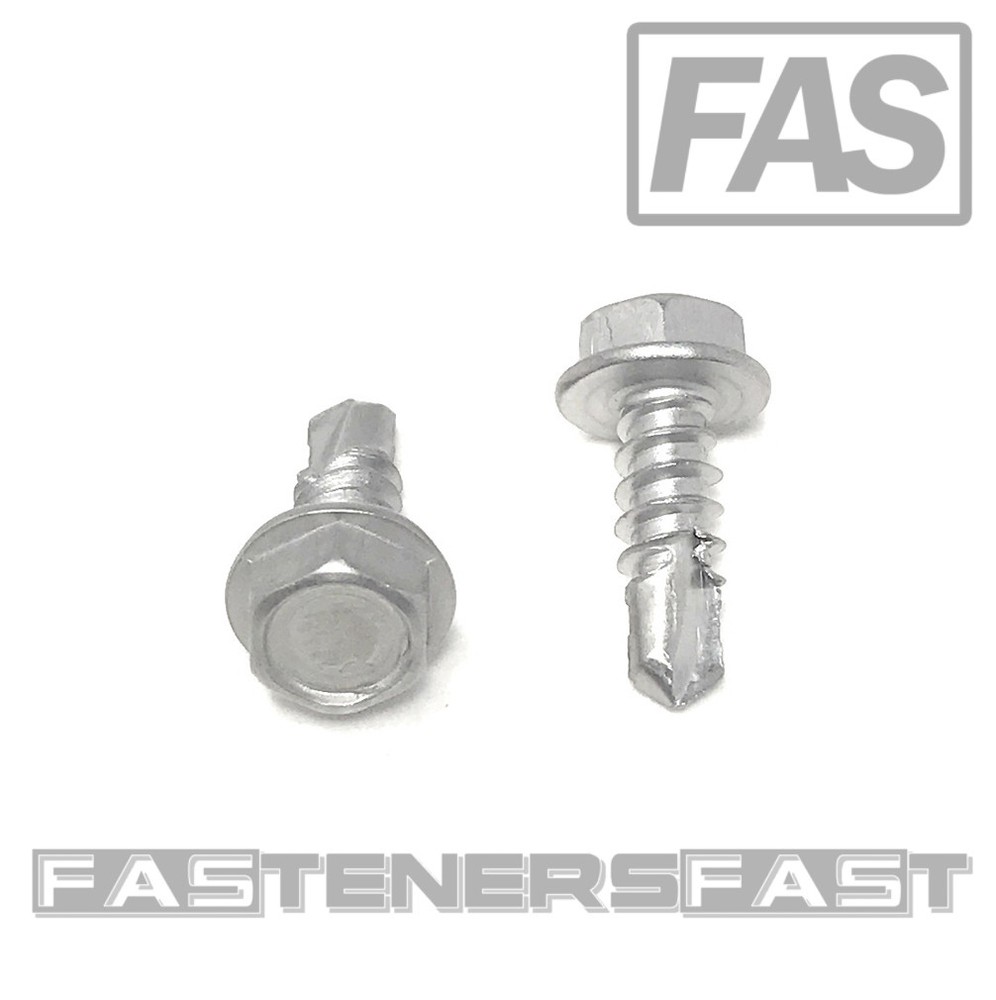 (100) #8 x 1/2 Stainless Steel Hex Washer Head Self Drilling Tapping TEK Screws