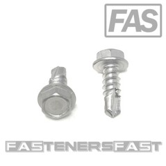 (100) #8 x 1/2 Stainless Steel Hex Washer Head Self Drilling Tapping TEK Screws