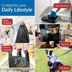 Plastic Bags T-shirt Style 11.5×6.5×21 Black Handle Strong 350 Pack