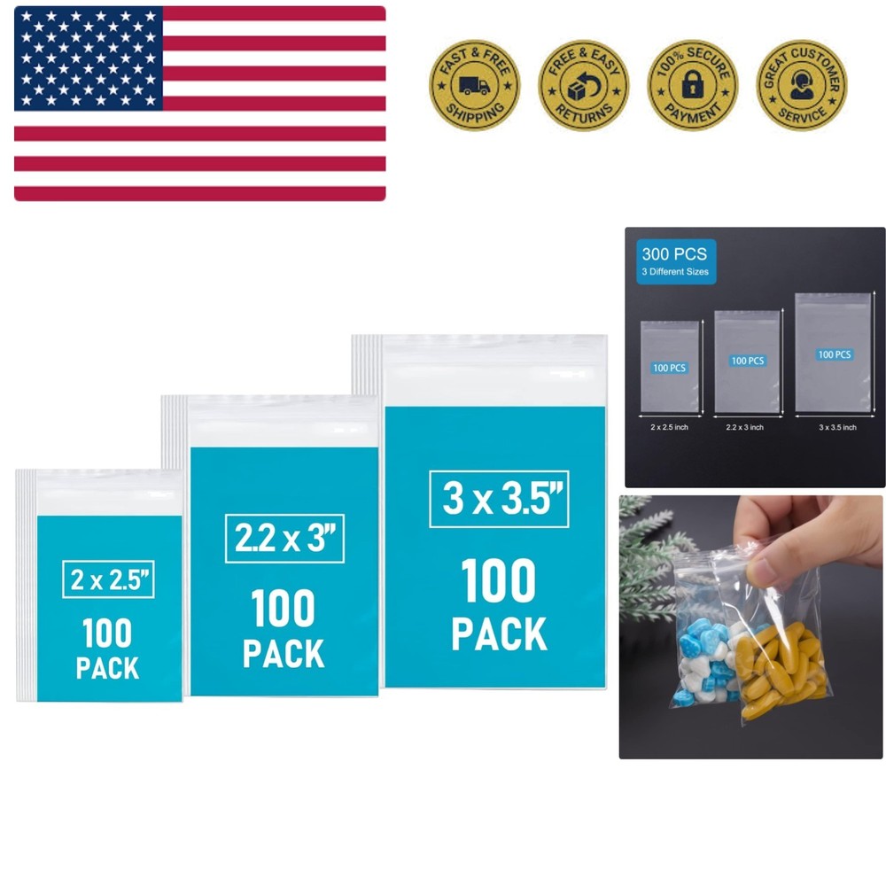 Small Plastic Bags, 300 PCS Mini Baggies, 3 Assorted Sizes, Transparent Jewel…