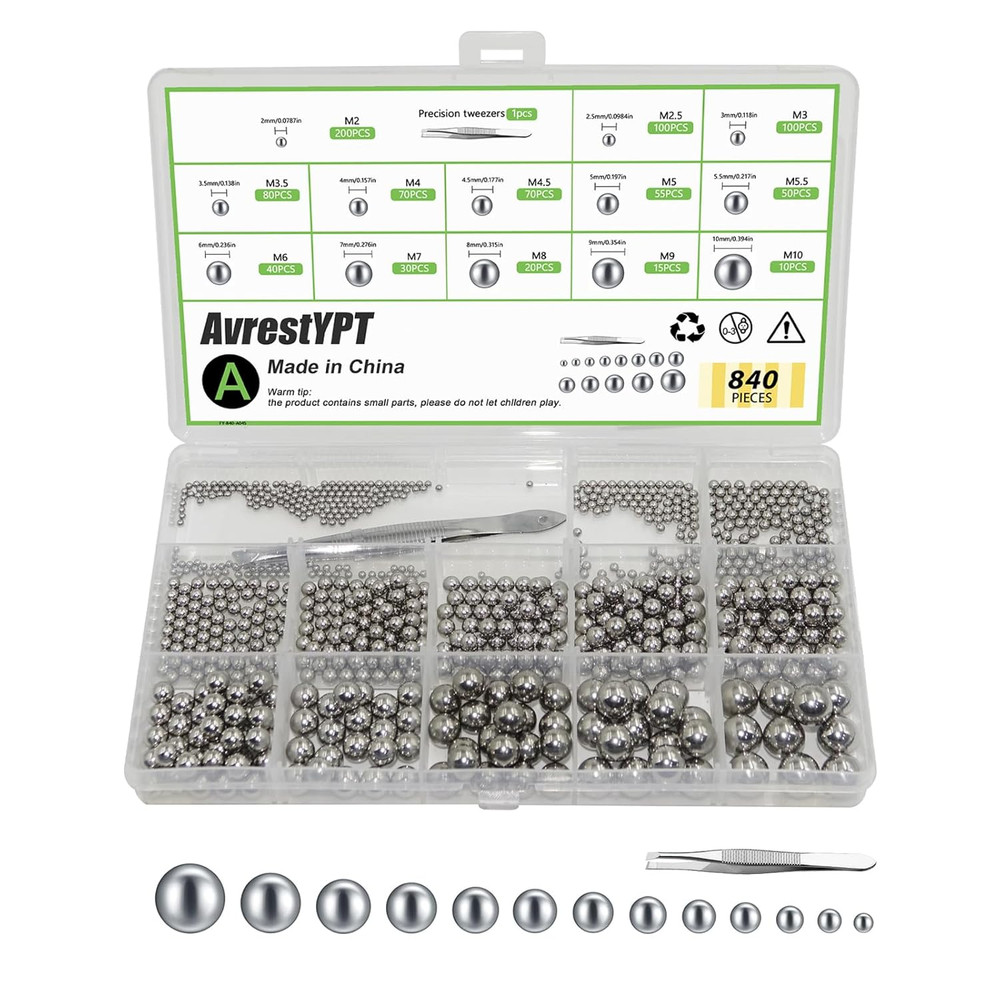840 Pcs Stainless Steel Bearing Balls, Metric Precision Bike Ball Bearings, Asso