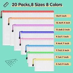 Smarpau 20pcs Mesh Zipper Pouch, 8 Sizes Plastic Multisizes-20pcs, Multicolor