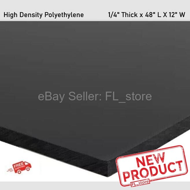 High Density Polyethylene Black Plastic Sheet 1/4″ Thick x 48″ L X 12″ W HDPE