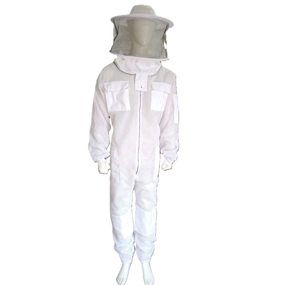 Beekeeping Suit 3 Layers Ultra Breeze Full Ventilated Round Veil, White, XL