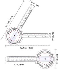 12 inch Transparent Orthopedic Angle Ruler Plastic Goniometer, 360 Degree Clear