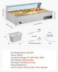 VEVOR Commercial Food Warmer 9-Pan 1500W Buffet Bain Marie with Glass Cover