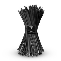 1000-Pack Premium 12″ Inch Black Nylon Zip Ties, 60 lbs, UV Resistant, 4.8mm