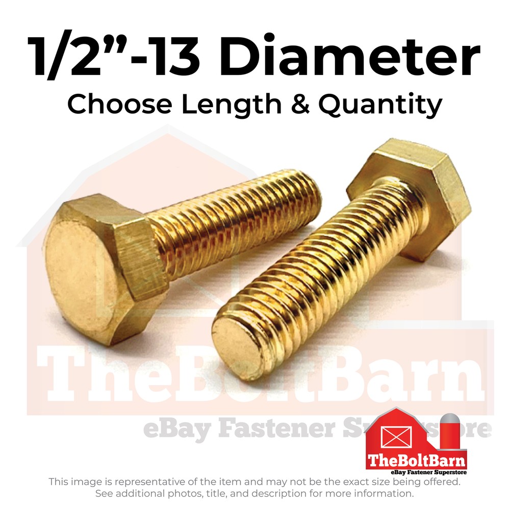 1/2″-13 Brass Hex Tap Bolts Full Thread (Choose Length & Qty)