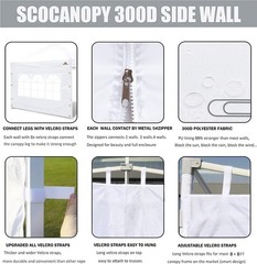 Scocanopy 3Pcs Sidewall Window For 8X8 Canopy Frame Black