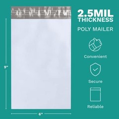 6″ x 9″ Poly Mailer Envelopes – 100 Count, Seal White Plastic Mailing Bags wi…