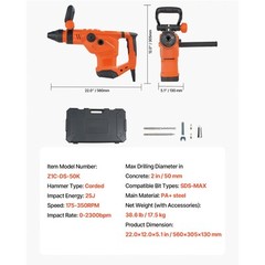 SDS-Max 2-Inch Corded Rotary Hammer Drill Kit 1600W 175-350RPM 3 Functions