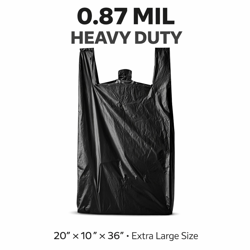 XL Black T-Shirt Bags 20x10x36″ 0.87 Mil HEAVY DUTY Grocery Shopping Plastic