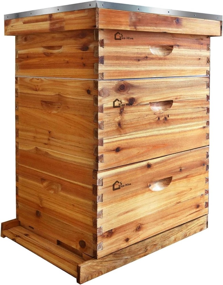 Langstroth Beehive 10 Wooden Frame Box Kit with Waxed Boxes, 2 Deep and 1 Medium