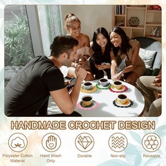 2Pcs Crochet Handmade Doilies 8.2″ Placemats Lace Coasters White, Dark Yellow
