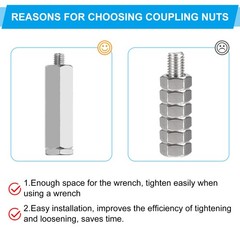 6Set M10 x 1.25 Pitch 25mm Length Stainless Steel Hex Coupling Nut Connector