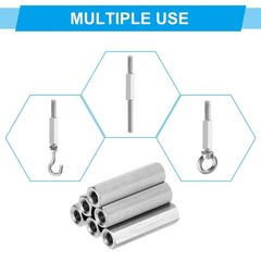 6Set M10 x 1.25 Pitch 25mm Length Stainless Steel Hex Coupling Nut Connector