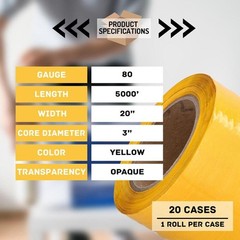 20 Rolls Machine Stretch Wrap 20″ x 5000′ 80 Gauge Dark Yellow Shrink Flim