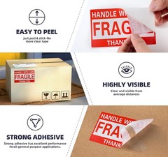500 Large 3×5 Fragile Handle with Care Thank You Labels Stickers Free Shipping