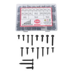 550Pcs 304 Stainless Black Wood Screws, Phillips Pan Head Assortment