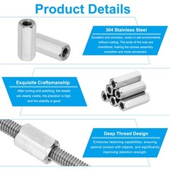 6Set M10 x 1.25 Pitch 25mm Length Stainless Steel Hex Coupling Nut Connector