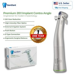 GemDent 20:1 Reduction Contra Angle Implant Surgical Fiber Optic LED Push Button