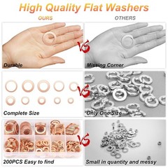 9 Size Copper Crush Washer Kit – 200pcs for Electrical & Automotive Applications