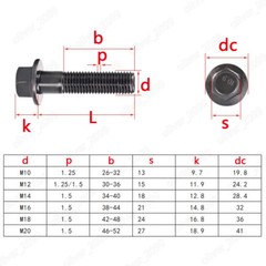 Black 10.9 Steel Fine Thread Hexagon Flange Head Bolts Screws M10 M12 M14 M16