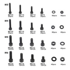 720pcs M3 M4 M5 M6 12.9 Grade Hex Socket Head Cap Screws Bolts Flat Washers Nuts