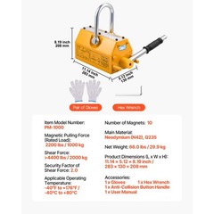 Uimoso Permanent Magnetic Lifter with 2200 lbs Load Capacity, N42 Magnet