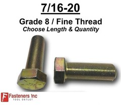 7/16-20 Hex Bolt Yellow Zinc Grade 8 Cap Screw Fine Thread (Choose Size & Qty)