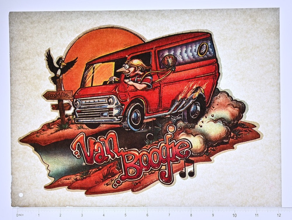 Original VINTAGE 1970s Heat Transfer | Van Boogie Custom Van Cartoon