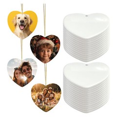 100PCS 3in Heart Sublimation Ceramic Ornament, Christmas Tree New Year Hanging