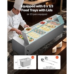 Uimoso Commercial Food Warmer with 6 Pans and Glass Shield for Buffet Use