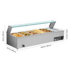 Uimoso Commercial Food Warmer with 6 Pans and Glass Shield for Buffet Use