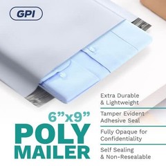 6″ x 9″ Poly Mailer Envelopes – 100 Count, Seal White Plastic Mailing Bags wi…