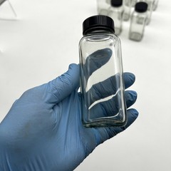4 oz Clear Glass French Square Bottles w/ Black Caps Berlin Packaging 117191 9pk