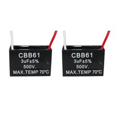 2PCS 500V 3UF CBB61 Ceiling Fan Motor Running Capacitor 2 Wire 50/60 Hz