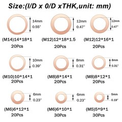 9 Size Copper Crush Washer Kit – 200pcs for Electrical & Automotive Applications