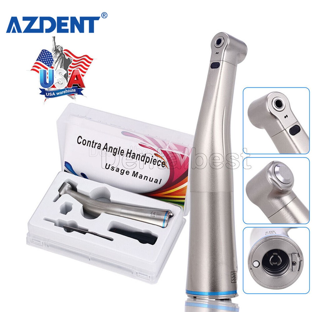 Dental 1:1 LED Contra Angle Handpiece Fiber Optic Internal Water Push Button