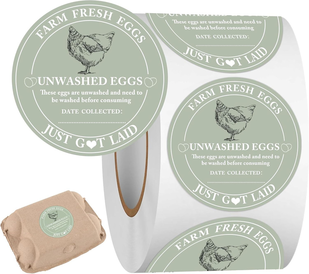 500 Pcs Egg Carton Stickers 2 Inch Farm Fresh Unwashed Eggs Labels with Collecte