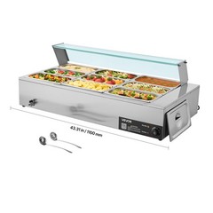 VEVOR Commercial Food Warmer 9-Pan 1500W Buffet Bain Marie with Glass Cover