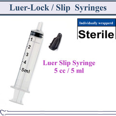 AMGoods 5cc / 5ml LUER SLIP or LUER LOCK SYRINGES STERILE SYRINGE, NO NEEDLE!