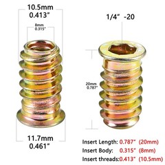PGMJ 200 Pcs Threaded Inserts for Wood – One Size, 200 1/4″-20 x 20mm
